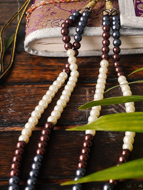

Unnati Silks White & Blue Beaded Layered Necklace