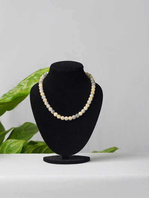 

Unnati Silks Cream-Coloured & Green Gold-Plated Necklace