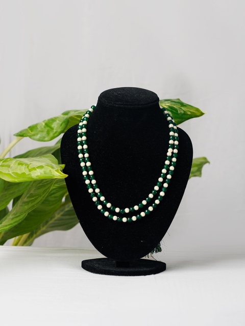 

Unnati Silks Green & White Beaded Layered Necklace