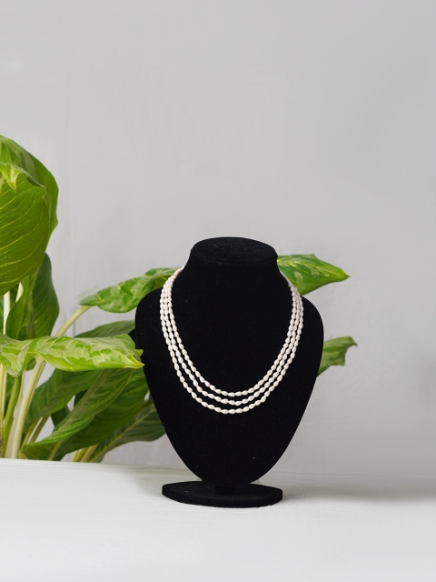 

Unnati Silks White Amravati Ocean Beads 3 Layer Necklace
