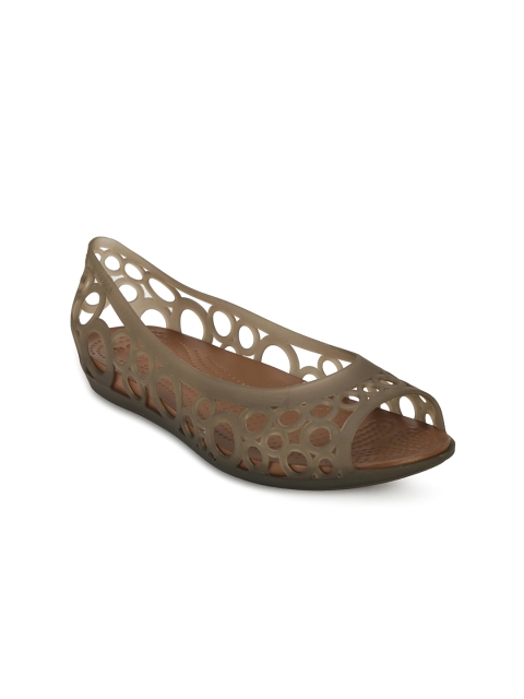 

Crocs Women Brown Adrina Peep-Toed Flat Shoes with Cut-Out Detail