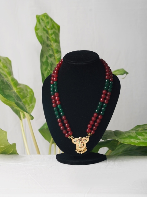

Unnati Silks Green & Red Gold-Plated Layered Necklace