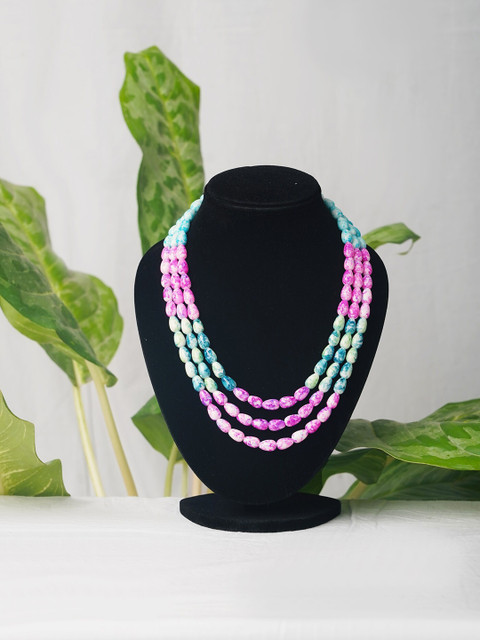 

Unnati Silks Blue & Pink Beaded Layered Necklace