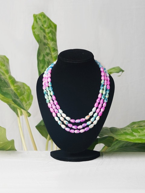 

Unnati Silks Blue & Pink Gold-Plated Layered Necklace