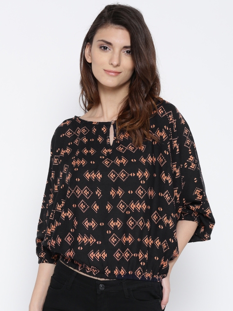 

The Kaftan Company Women Navy Printed Blouson Top, Navy blue