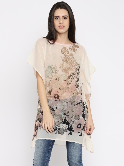 

The Kaftan Company Women Cream-Coloured Printed Longline Kaftan Top