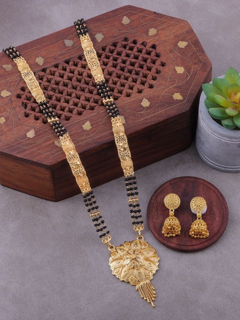 

Brandsoon Women Gold-Plated Black Beaded Mangalsutra