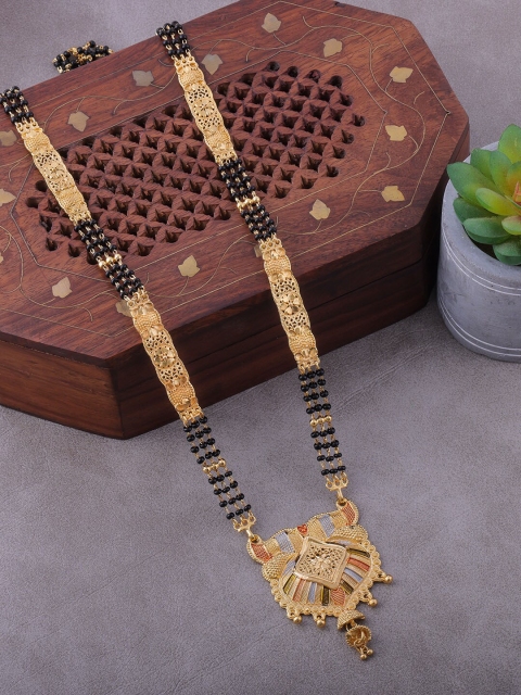 

Brandsoon Gold-Plated Black Stone-Studded & Beaded Mangalsutra