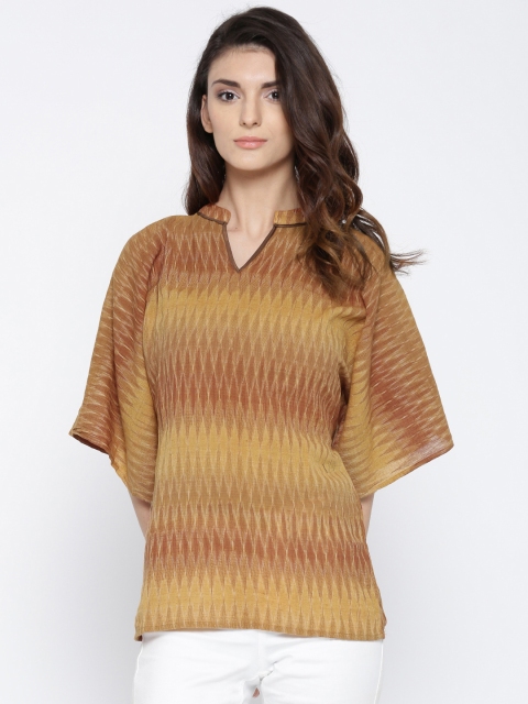

The Kaftan Company Women Mustard Yellow Printed Pure Cotton Top