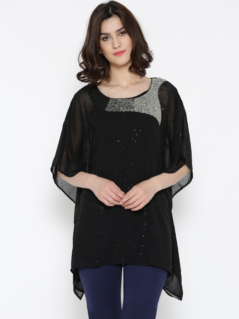 

The Kaftan Company Women Black Embellished Semi-Sheer Kaftan Top