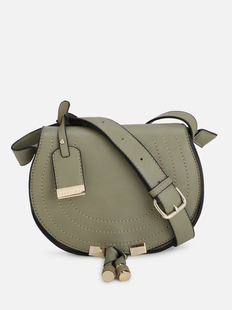 

Van Heusen Woman Olive Green PU Half Moon Sling Bag with Cut Work