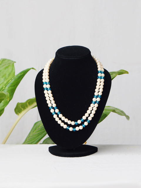 

Unnati Silks White & Blue Pearl Beaded Layered Necklace