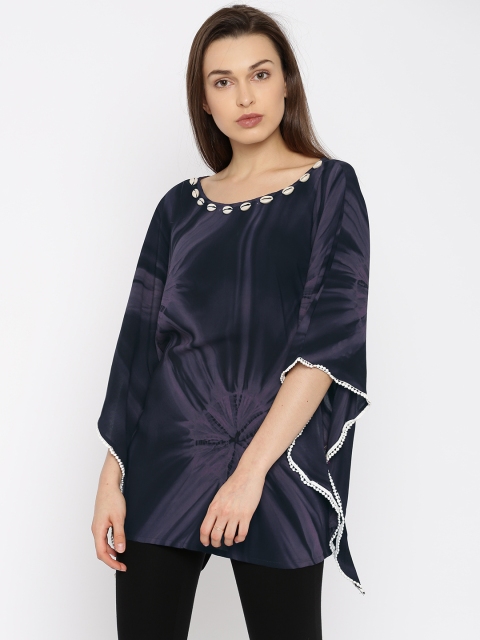 

The Kaftan Company Navy Blue Dyed Satin Finish Top