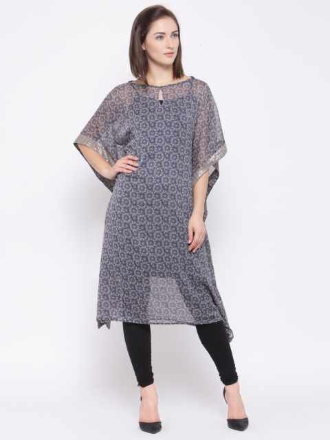 

The Kaftan Company Navy & Taupe Floral Print Kaftan Tunic, Navy blue