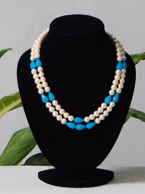 

Unnati Silks White & Blue Pearls Beads Necklace