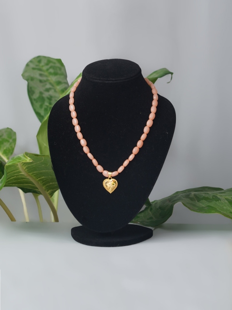 

Unnati Silks Peach-Coloured & Gold-Plated Amravati Oval Long Beads Necklace