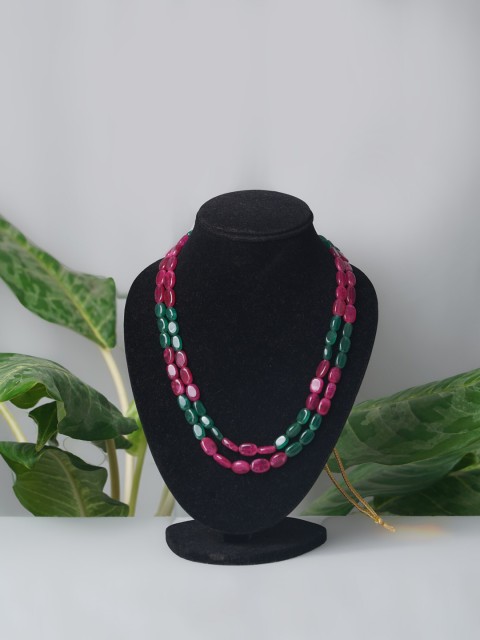 

Unnati Silks Green & Pink Layered Amravati Ocean Beads Necklace