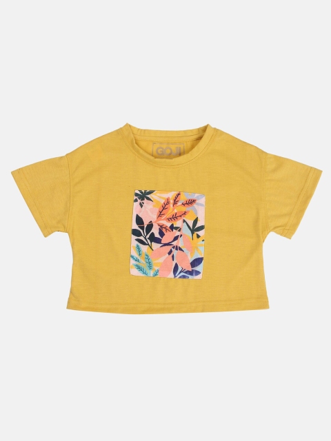 

GOJI Mustard Yellow & mimosa Floral Print Boxy Crop Top