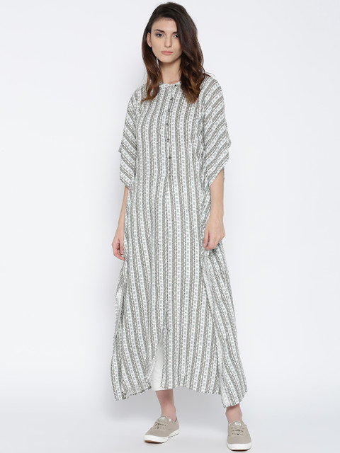 

The Kaftan Company Women White & Grey Printed Maxi Kaftan Top