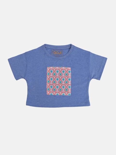 

GOJI Blue & bright gray Print Boxy Top