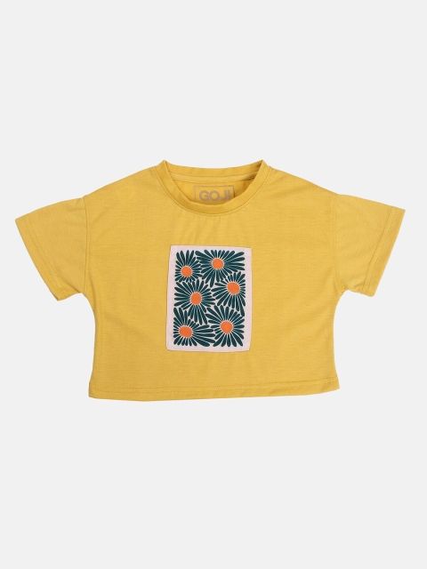 

GOJI Mustard Yellow & mimosa Print Boxy Crop Top