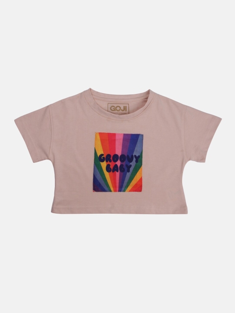 

GOJI Peach-Coloured & pale mauve Print Crop Top