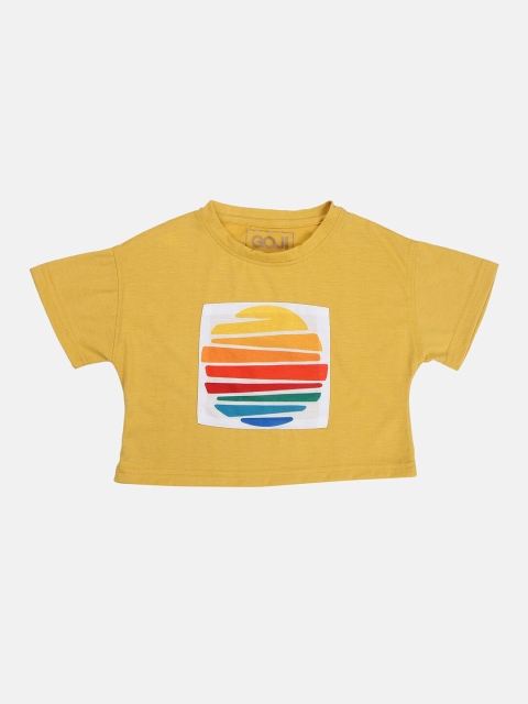 

GOJI Mustard Yellow & lanzones Print Boxy Crop Top
