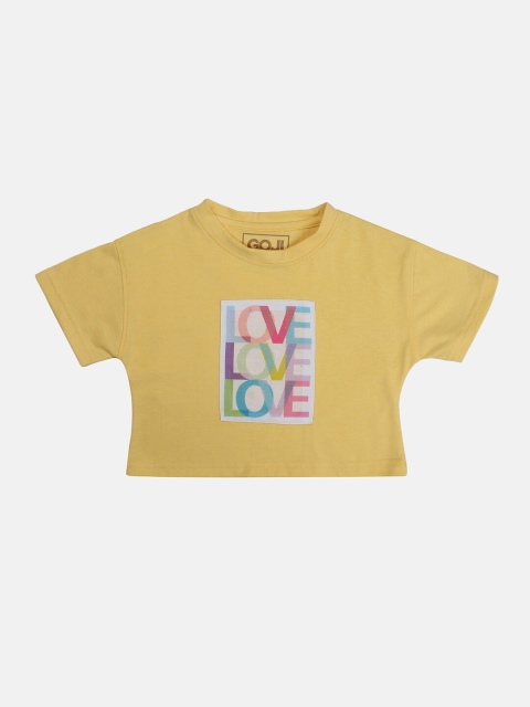 

GOJI Girls Yellow Print Boxy Crop Top
