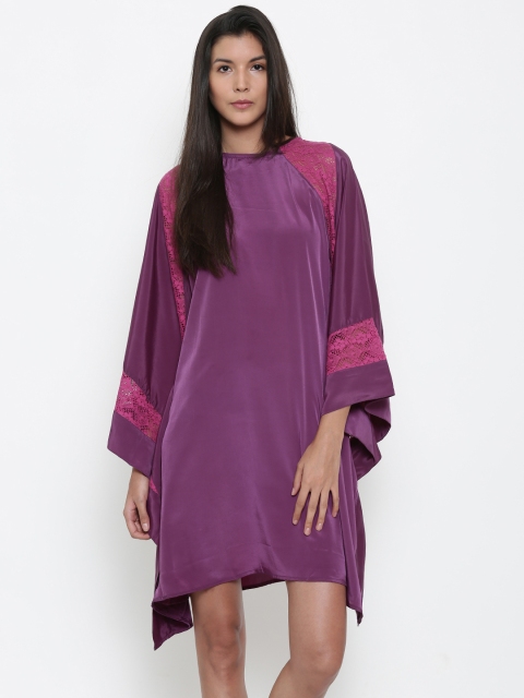 

The Kaftan Company Purple Self-Design Satin Finish A-Line Dress