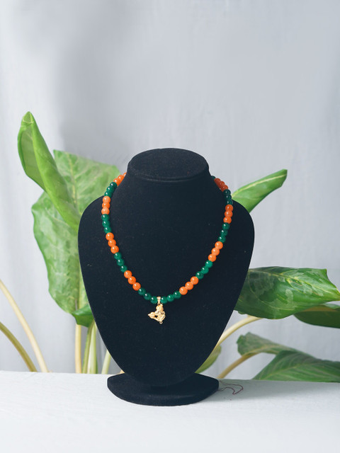 

Unnati Silks Green & Orange Gold-Plated Temple Necklace