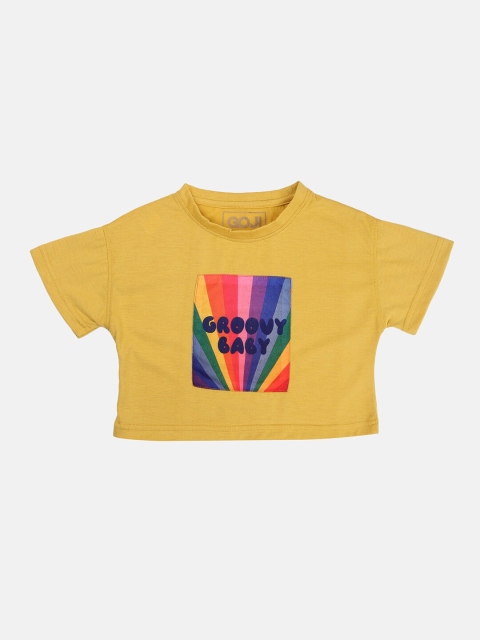 

GOJI Mustard Yellow Print Boxy Crop Top