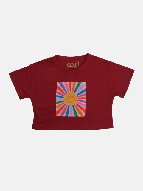 

GOJI Maroon Printed Boxy Crop Top