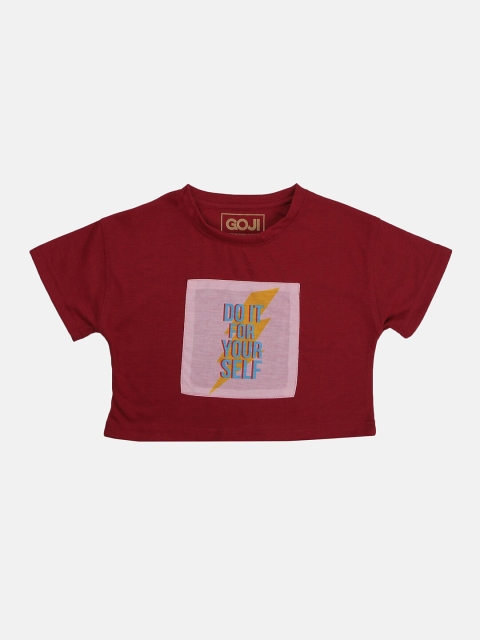 

GOJI Girls Maroon Print Boxy Crop Top