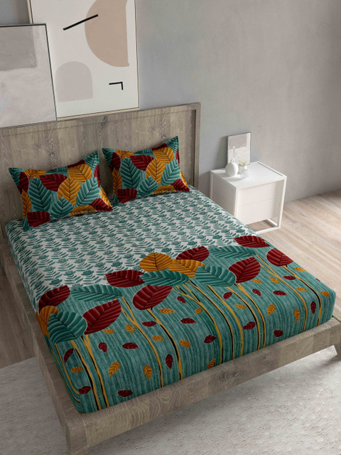 

Spangle Green & White Floral 260 TC King Bedsheet with 2 Pillow Covers