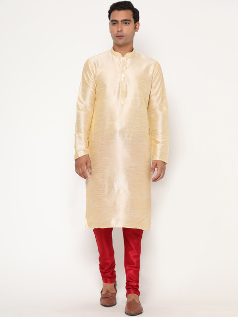 

Glemora Men Cream-Coloured Dupion Silk Kurta with Churidar