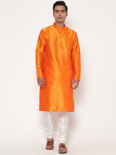 

Glemora Men Orange Dupion Silk Kurta with Churidar
