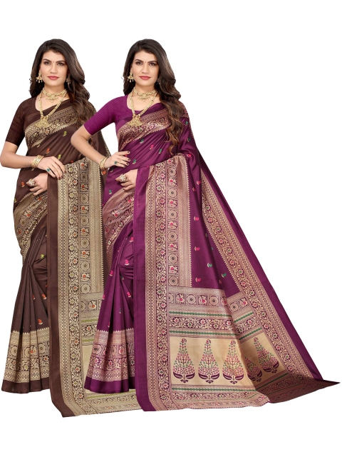 

AADVIKA Pack of 2 Purple & Brown Woven Design Art Silk Mysore Silk Saree