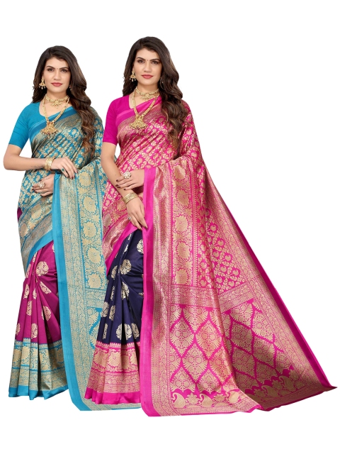

AADVIKA Pack of 2 Green & Pink Woven Design Art Silk Mysore Silk Saree