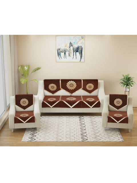 

MULTITEX Set of 10 Brown Jacquard 5 Seater Sofa Covers