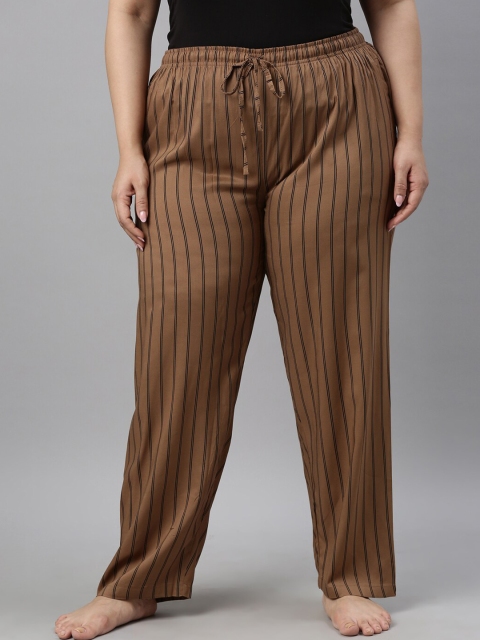 

Go Colors Women Brown Striped Relaxed- Fit Lounge Pants