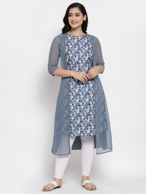 

ALC Creations Women Grey & White Floral Printed Crepe Kurta