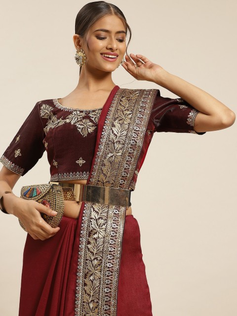 

all about you Burgundy & Gold-Toned Ethnic Motifs Zari Silk Blend Saree