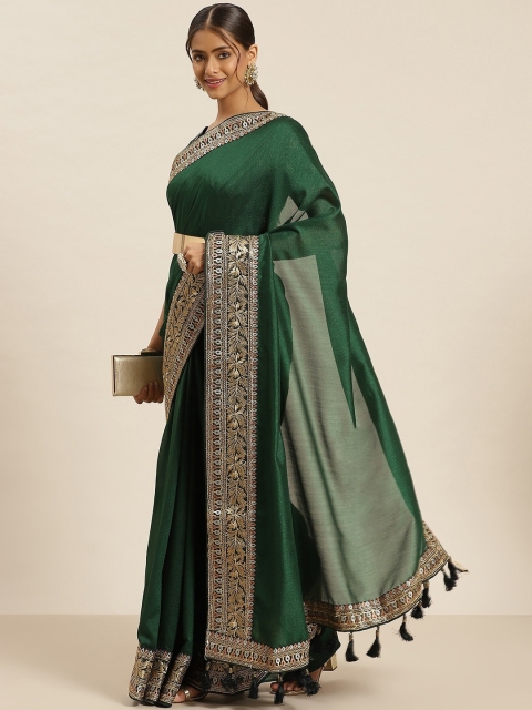

all about you Green & Grey Zari Silk Blend Saree