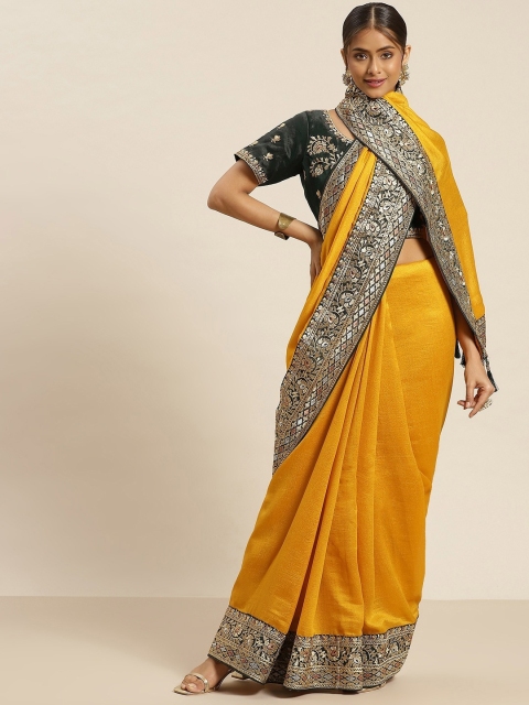 

all about you Mustard & Grey Ethnic Motifs Zari Silk Blend Saree