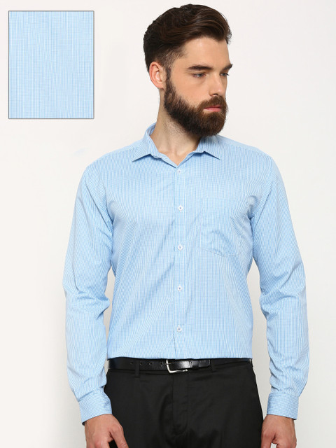 

Independence Men Blue & White Slim Fit Checked Formal Shirt