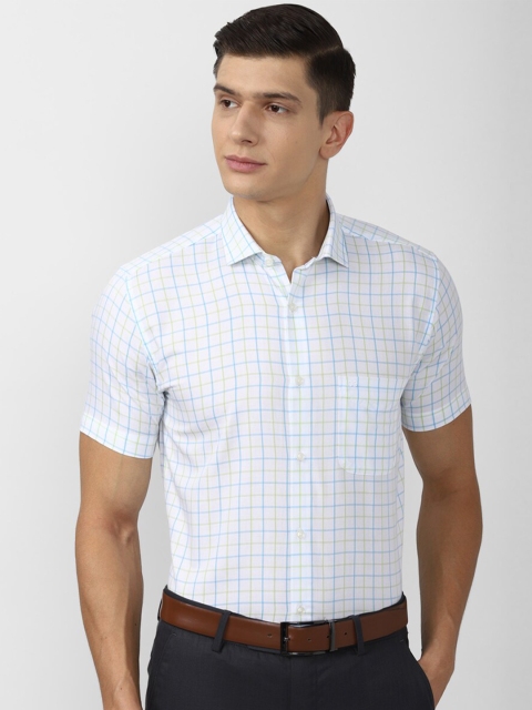 

Peter England Men Blue Slim Fit Grid Tattersall Checks Checked Formal Shirt