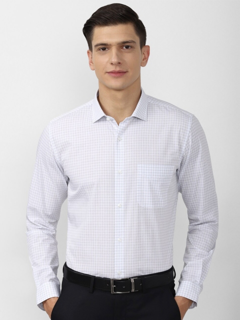 

Peter England Men White Slim Fit Grid Tattersall Checks Checked Formal Shirt