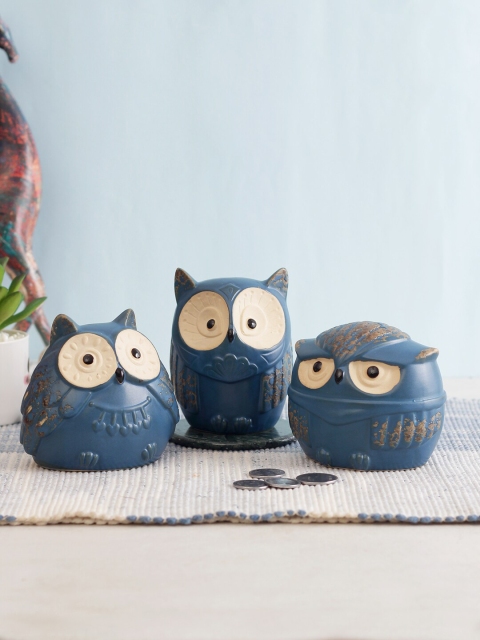 

TAYHAA Set Of 3 Blue Textured Owl Showpieces