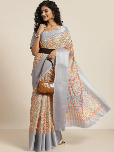 

all about you Grey & Orange Zari Silk Blend Saree