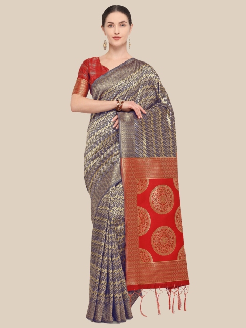 

Saree Swarg Blue & Red Woven Design Zari Silk Blend Banarasi Sarees